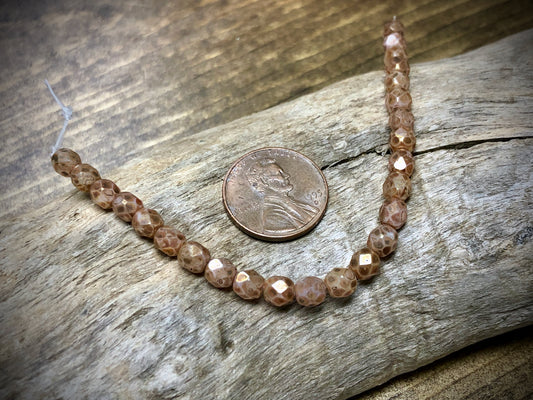 Czech Glass Fire Polished Bead Strand - Faceted Rounds - 5mm - 5”