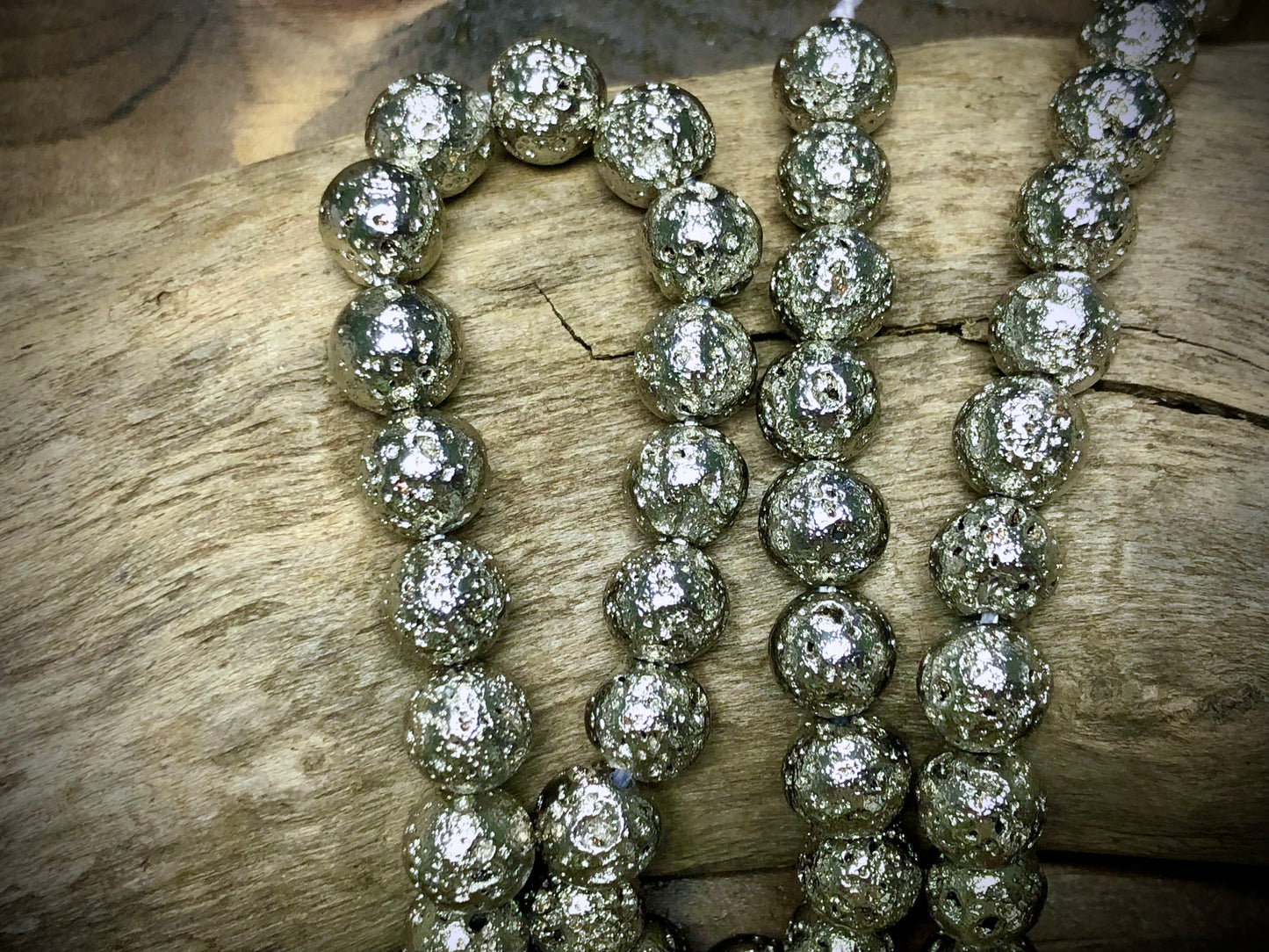 Electro-Coated Lava Bead Strand - Silver - 8mm - 16”