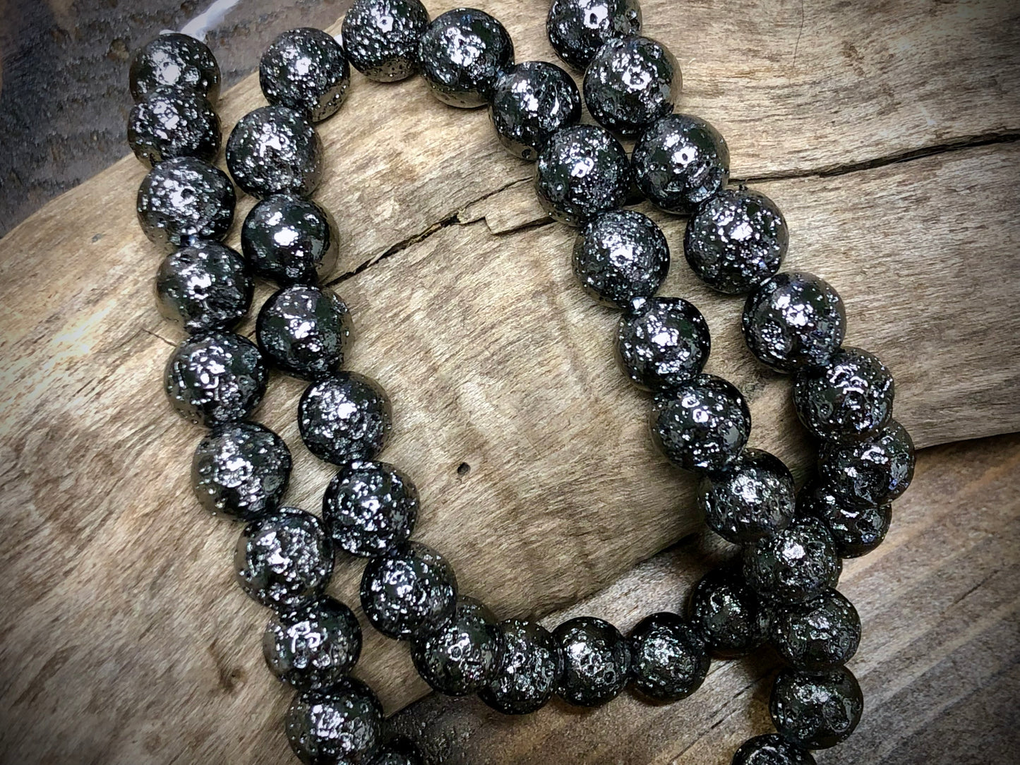 Electro-Coated Lava Bead Strand - Gunmetal - 8mm - 16”