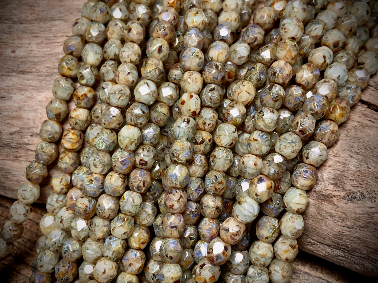 Czech Glass Fire Polished Bead Strand - Faceted Rounds - 5mm - 5”