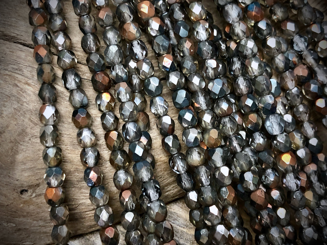 Czech Glass Fire Polished Bead Strand - Faceted Rounds - 5mm - 5”