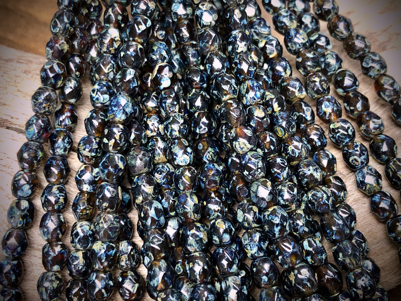 Czech Glass Fire Polished Bead Strand - Faceted Rounds - 5mm - 5”