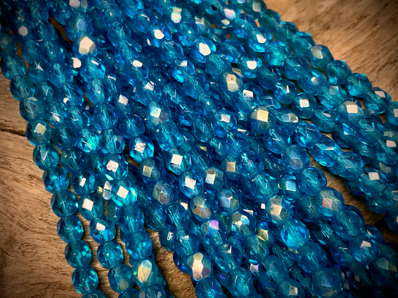 Czech Glass Fire Polished Bead Strand - Faceted Rounds - 5mm - 5”