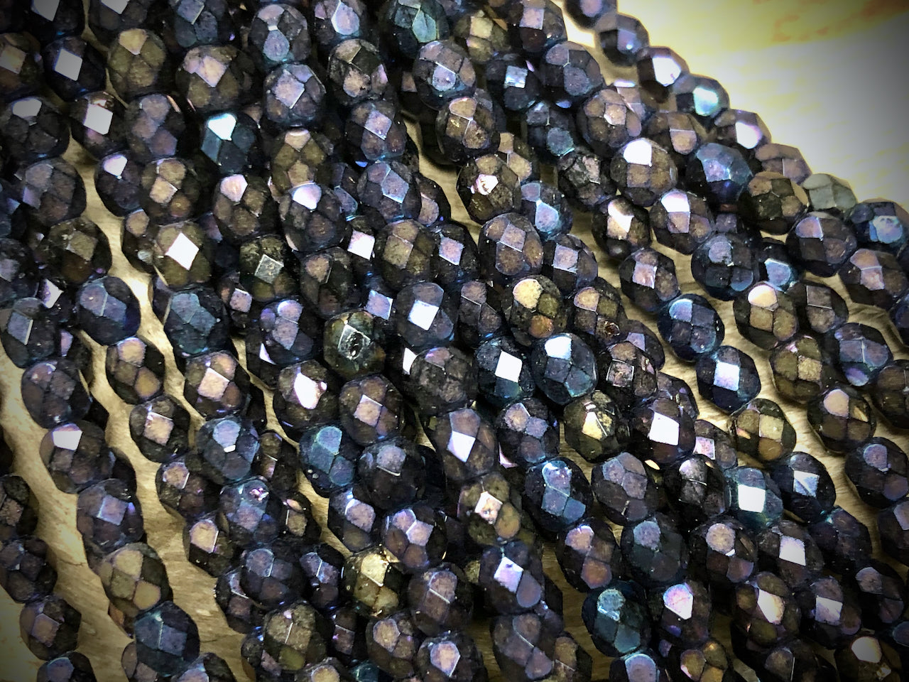 Czech Glass Fire Polished Bead Strand - Faceted Rounds - 5mm - 5”