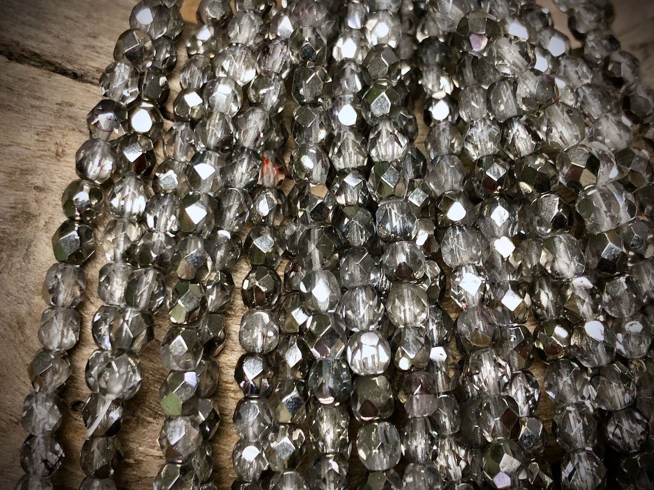 Czech Glass Fire Polished Bead Strand - Faceted Rounds - 5mm - 5”