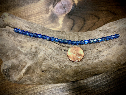 Czech Glass Fire Polished Bead Strand - Faceted Rounds - 5mm - 5”