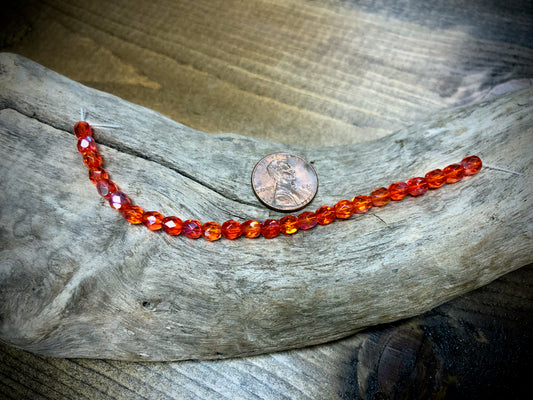 Czech Glass Fire Polished Bead Strand - Faceted Rounds - 5mm - 5”