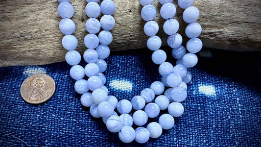 Blue Chalcedony Bead Strand - AAA Grade - Smooth Rounds - 8mm - 15"