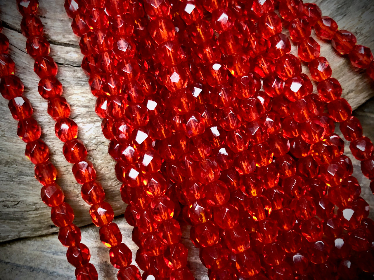 Czech Glass Fire Polished Bead Strand - Faceted Rounds - 5mm - 5”