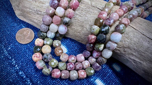 Tourmaline Bead Strand - Faceted Cubes - 7mm - 15.5"