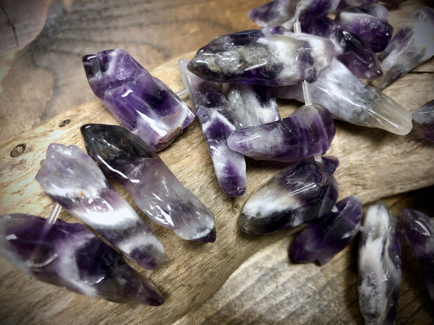 Chevron Amethyst Smooth Sticks Bead Strand - 14”