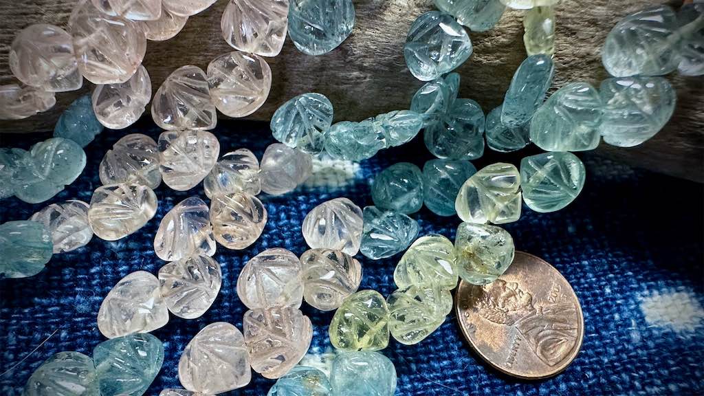 Mixed Beryl Bead Strand - Hand-Carved Shells - 9mm x 8mm - 10"