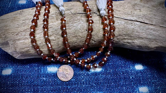 Hessonite Garnet Bead Strand - Faceted Pyramids - 6mm x 5mm - 7"