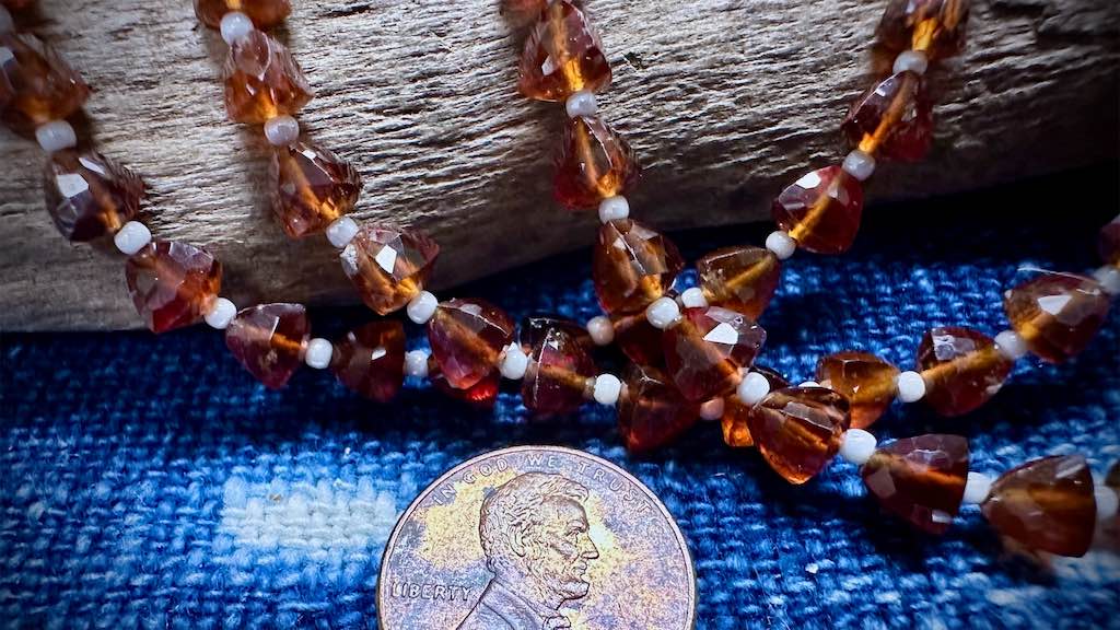 Hessonite Garnet Bead Strand - Faceted Pyramids - 6mm x 5mm - 7"