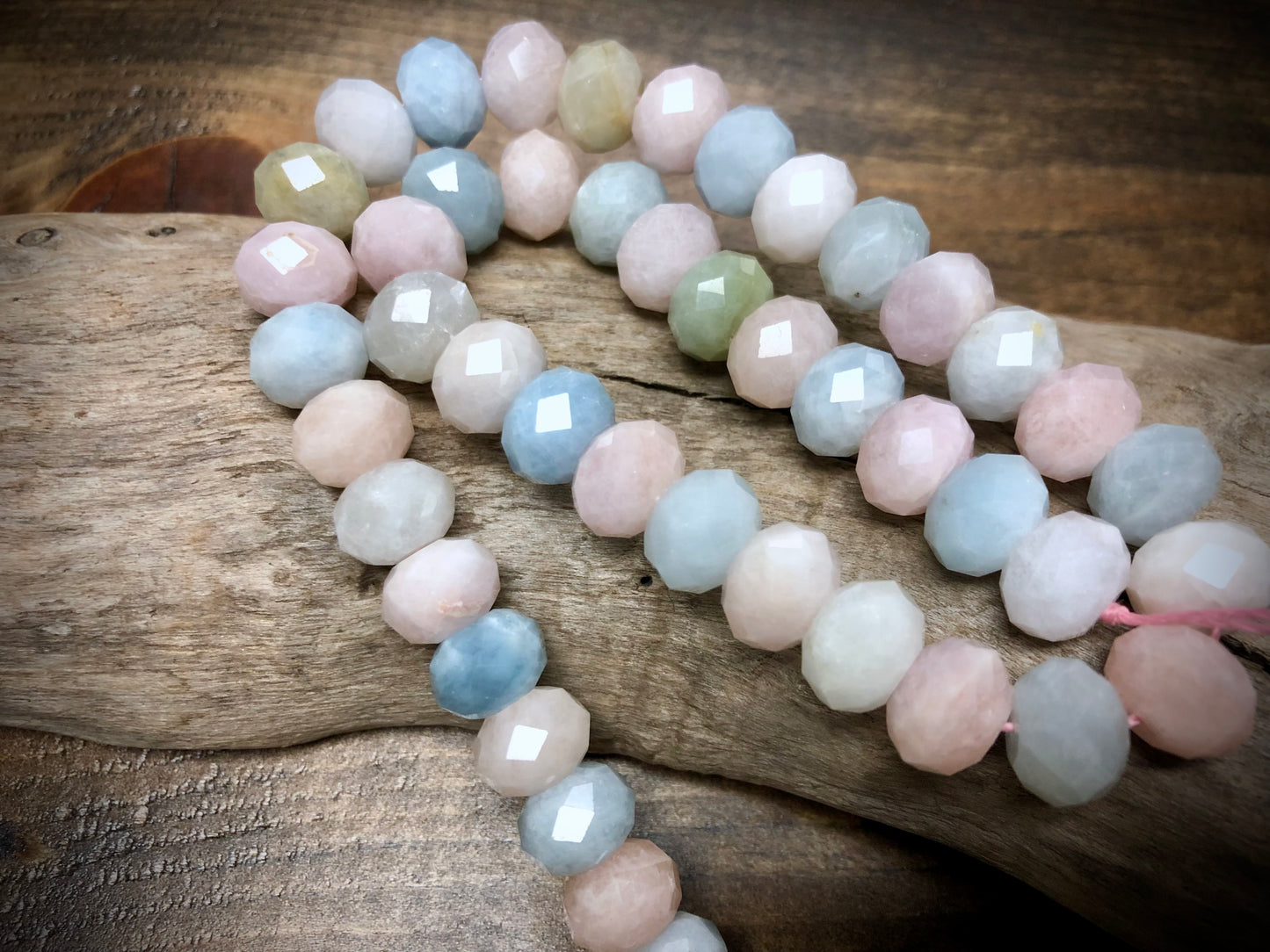 Morganite Faceted Rondelle Bead Strand - 12mm x 8mm - 16”