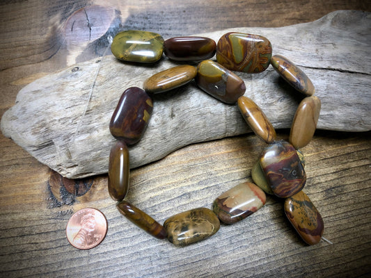 Tiger Iron Jasper Rounded Rectangles Bead Strand - 25mm x 18mm - 16”