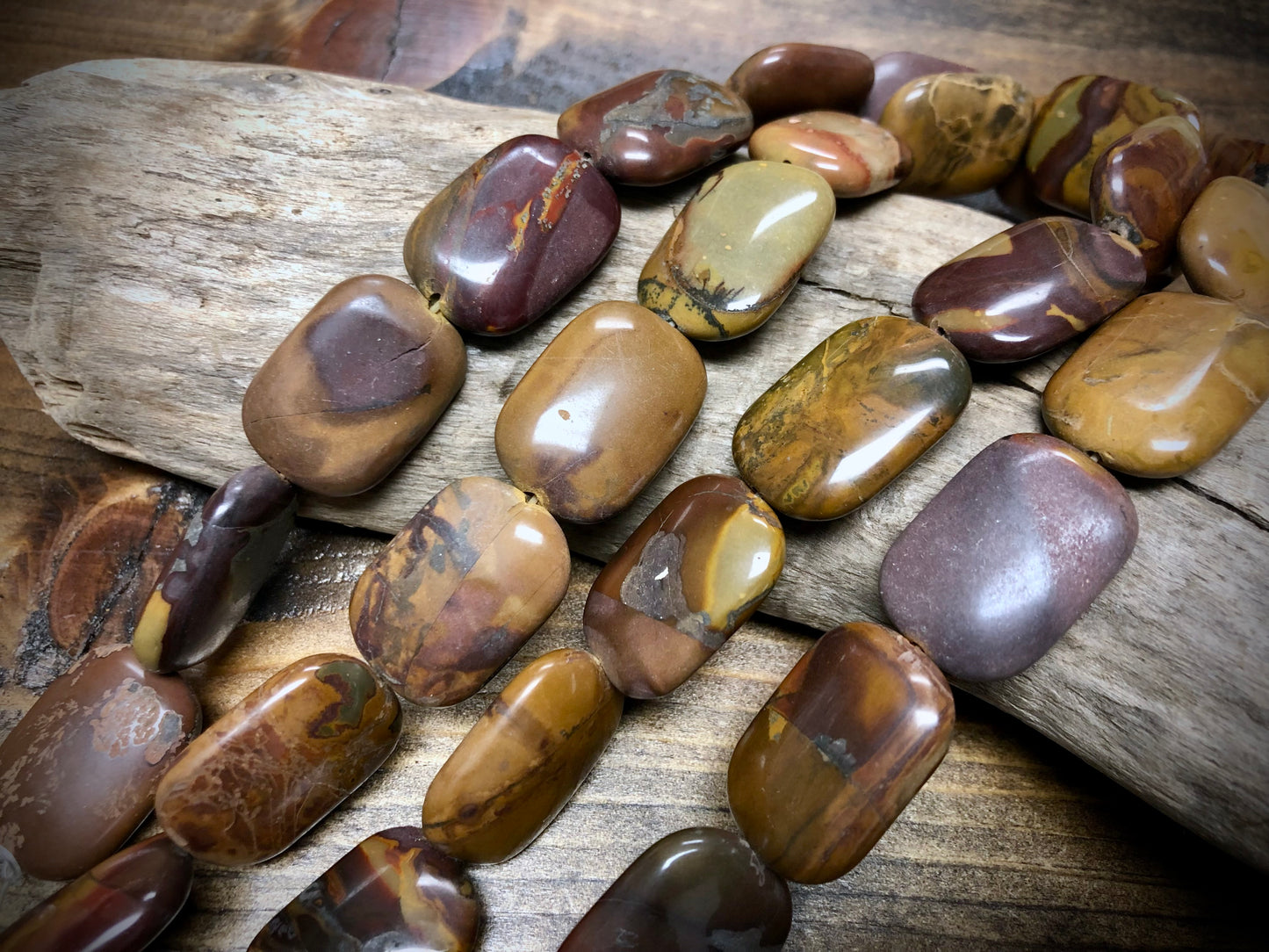 Tiger Iron Jasper Rounded Rectangles Bead Strand - 25mm x 18mm - 16”