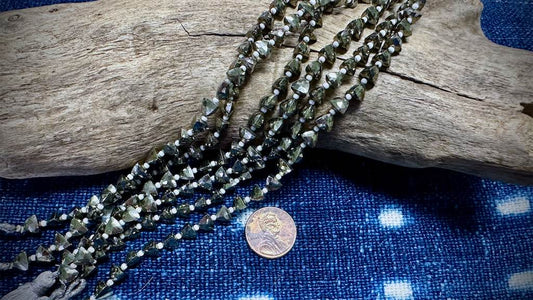 Pyrite Bead Strand - Faceted Pyramids - 6mm x 5mm - 7"
