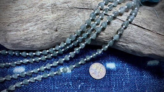 Moss Aquamarine Bead Strand - Faceted Pyramids - 6mm x 5mm - 7"