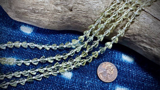 Lemon Quartz Bead Strand - Faceted Pyramids - 6mm x 5mm - 7"