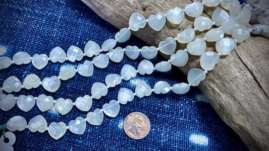 Light Grey Moonstone Bead Strand - Faceted Hearts - 12mm - 7"