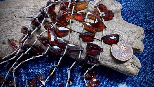 Garnet Bead Strand - Faceted Drops - 15mm x 7mm - 4.5"