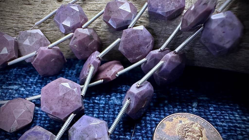 Nevada Rose (Pink-Purple Dumortierite) Bead Strand - Faceted Hexagons - 12mm - 5.25"