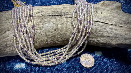 Ametrine Bead Strand - Micro-Faceted Rounds - 3mm - 13"