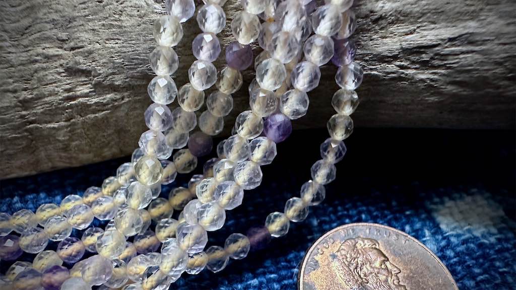 Ametrine Bead Strand - Micro-Faceted Rounds - 3mm - 13"