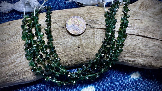 Chrome Diopside Bead Strand - Faceted Drops - 5mm x 3mm - 7"