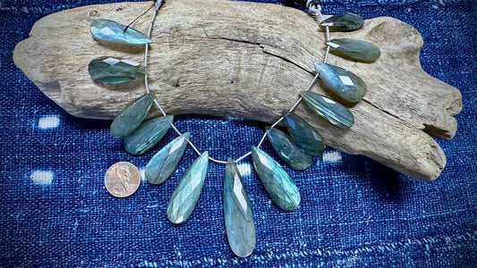 Labradorite Bead Strand - Faceted Drops - 27mm x 11mm - 52mm x 14mm - 7.5"