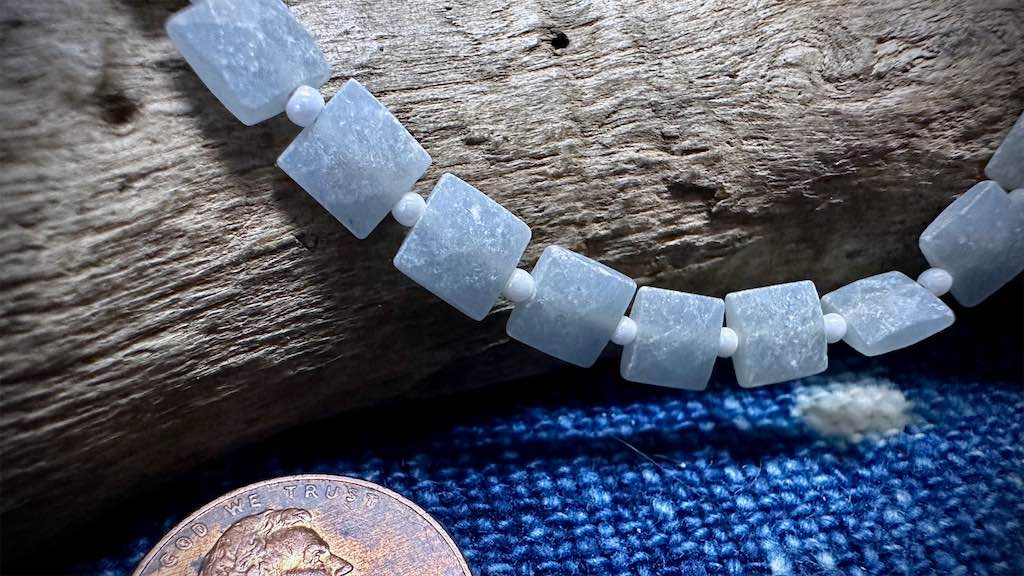 Blue Calcite Bead Strand - Faceted Squares - 6mm - 7"