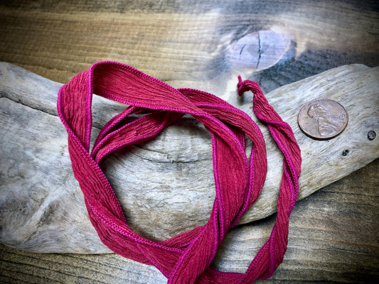 Side-Stitched Silk Ribbon - Raspberry