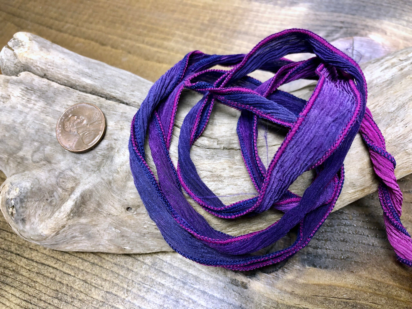 Side-Stitched Silk Ribbon - Purple-Fuchsia Ombre