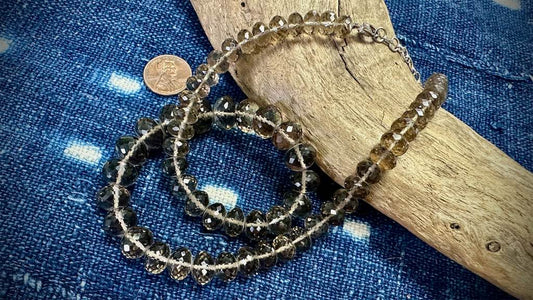 Smoky Quartz Bead Strand - Graduated Faceted Ronelles - 13mm - 8mm - 16.5”