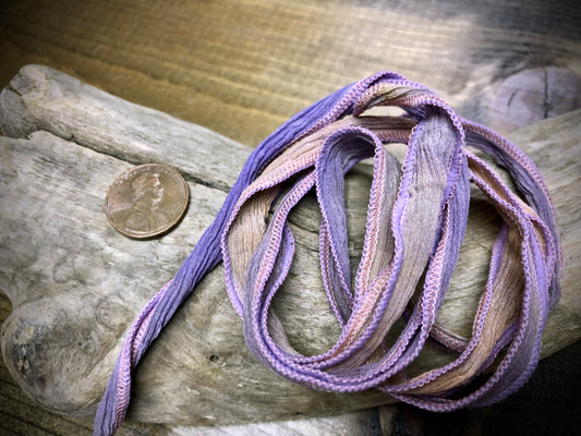 Side-Stitched Silk Ribbon - Lavender-Ochre Ombre