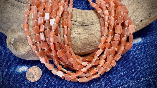 Peach Moonstone Bead Strand - Smooth Nuggets - 10mm - 4mm - 13”