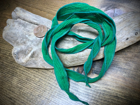 Side-Stitched Silk Ribbon - Kelly Green