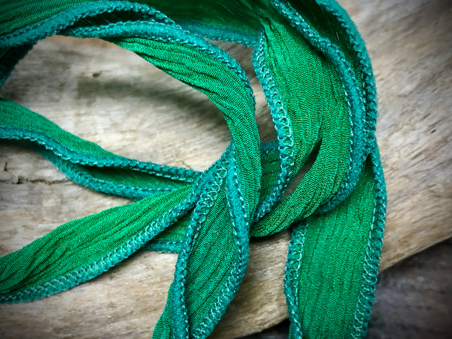 Side-Stitched Silk Ribbon - Kelly Green