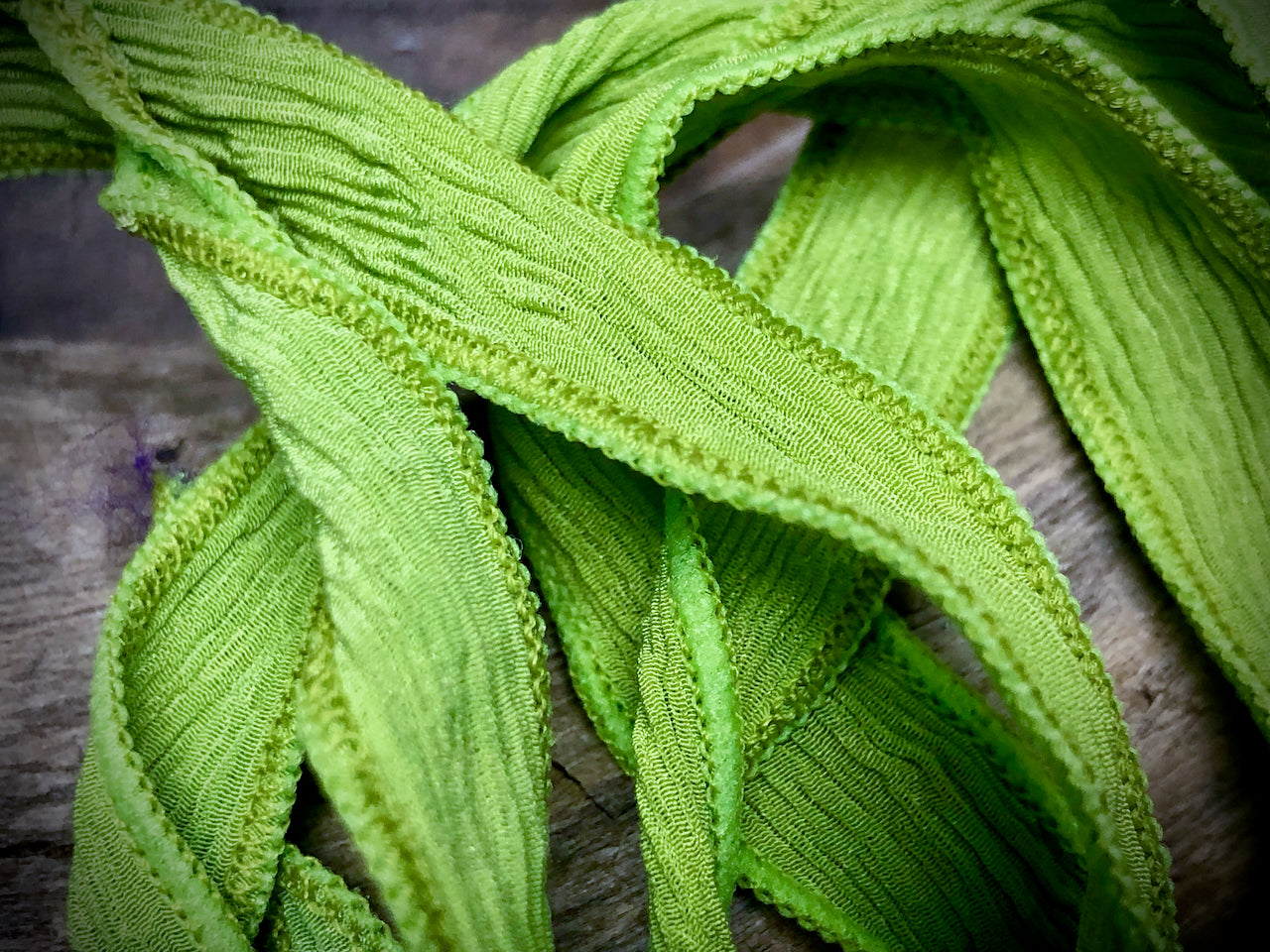 Side-Stitched Silk Ribbon - Lime Green