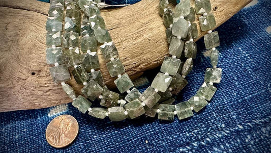 Moss Aquamarine Bead Strand - Faceted Squares - 8mm - 7”