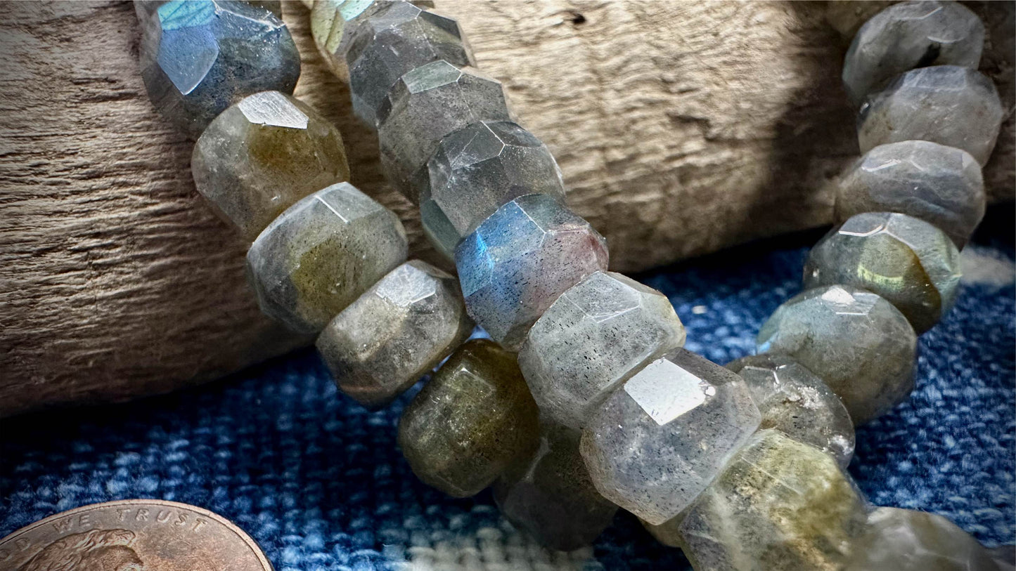 Labradorite Bead Strand - Faceted Rondelles - 9mm - 7.5”