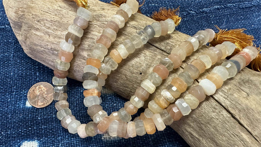 Multi-Moonstone Bead Strand - Faceted Rondelles - 9mm - 7.5”