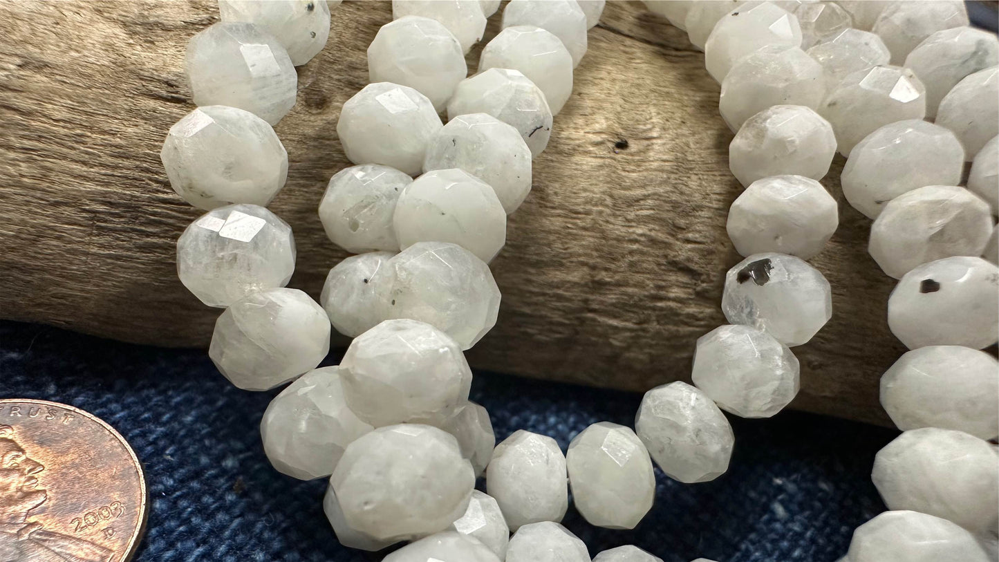 Blue/Rainbow Moonstone Bead Strand - Faceted Rondelles - 9mm - 8”