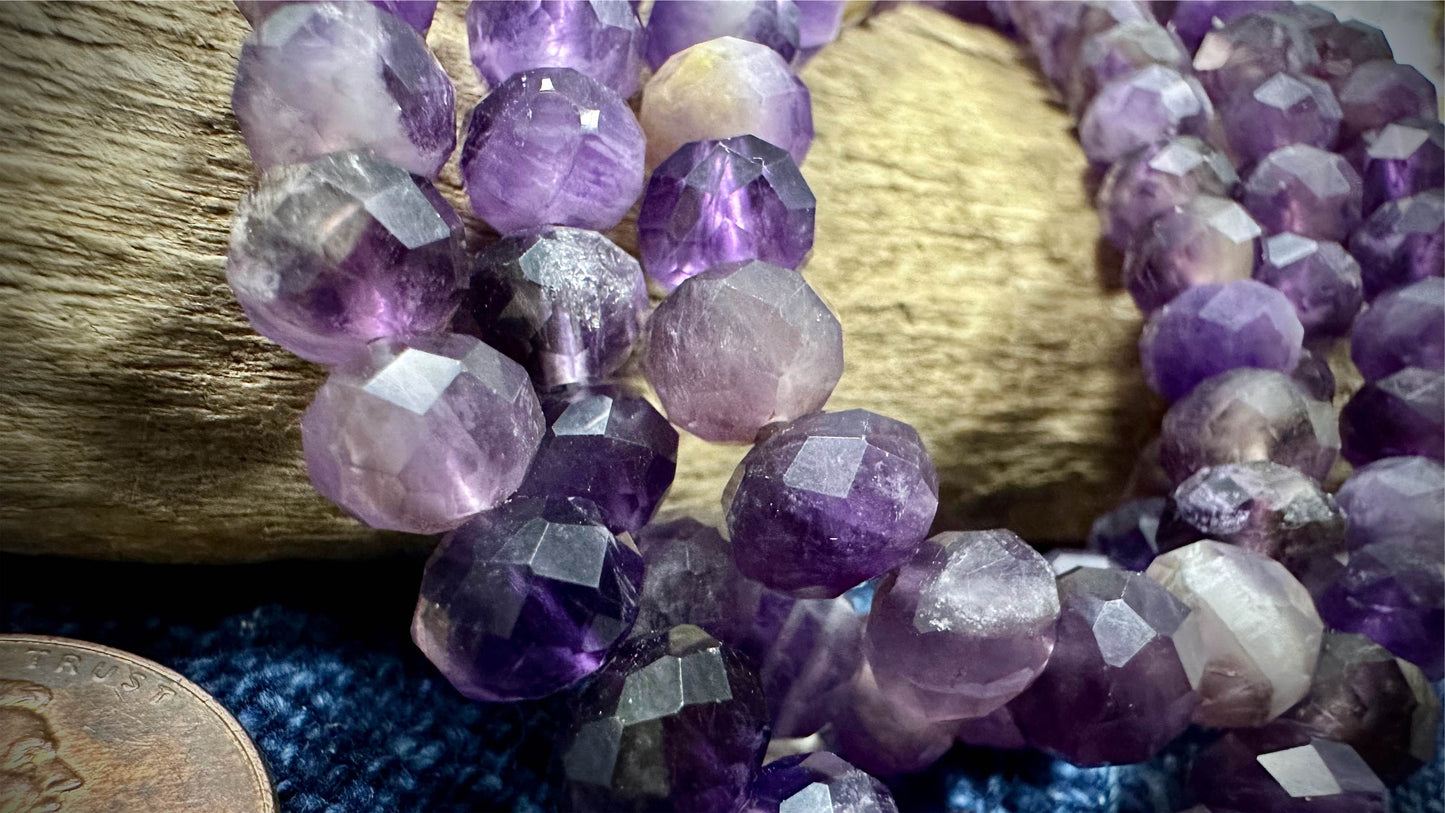 Amethyst Bead Strand - Faceted Rondelles - 8mm - 7.5”