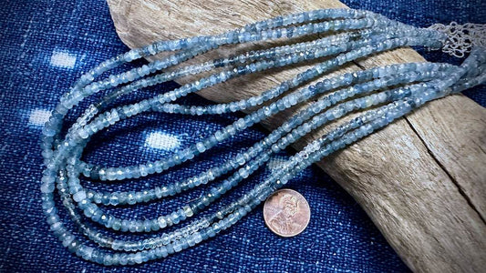 Moss Aquamarine Bead Strand - Graduated Faceted Rondelles - 5mm x 3mm - 16”