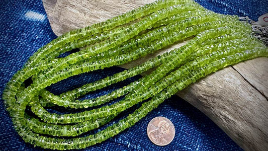 Peridot Bead Strand - Graduated Rondelles - 7mm x 4mm - 16”
