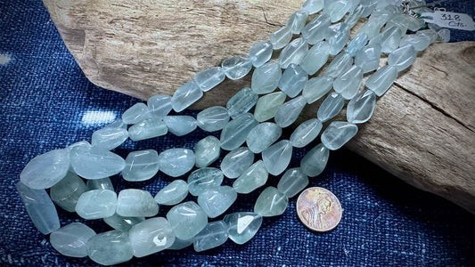 Aquamarine Bead Strand - Graduated Smooth Nuggets - 7mm x 7mm - 20mm x 13mm - 16”