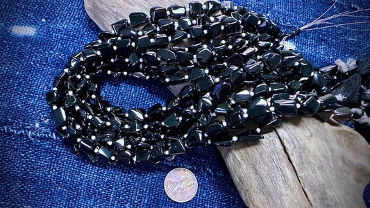 Black Tourmaline Bead Strand - Smooth Nuggets - 10mm x 8mm - 13”