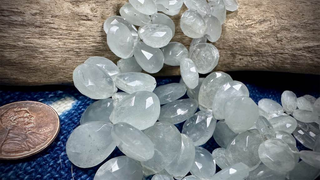 Aquamarine Bead Strand - Graduated Faceted Briolettes - 16mm x 8mm - 8.5”